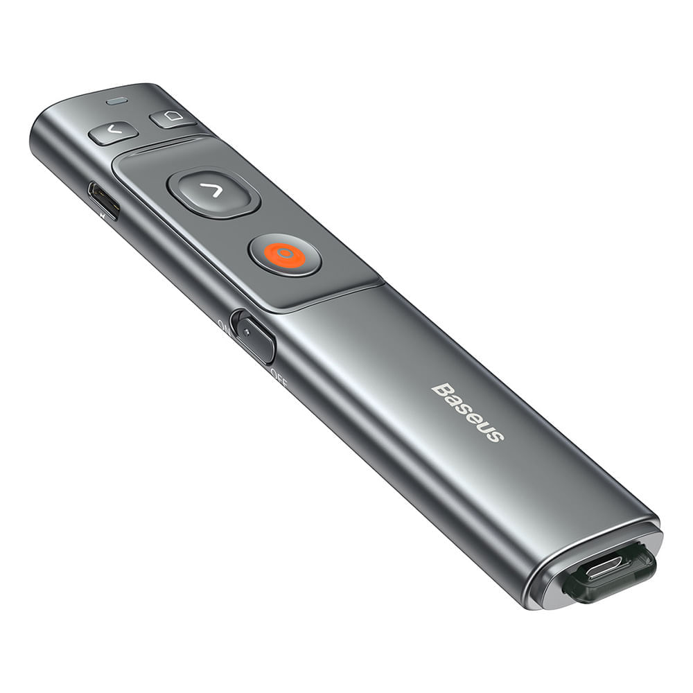 Presentador inalámbrico Baseus WKCD000013, receptor usb Tipo-C, láser rojo, recargables, gris