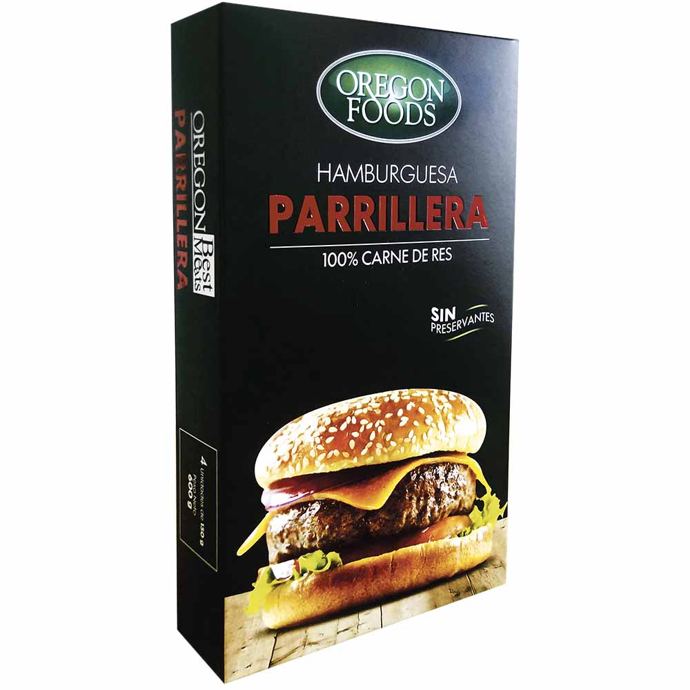 Hamburguesa OREGON FOODS Parrillera 100% Carne de Res Caja 4un
