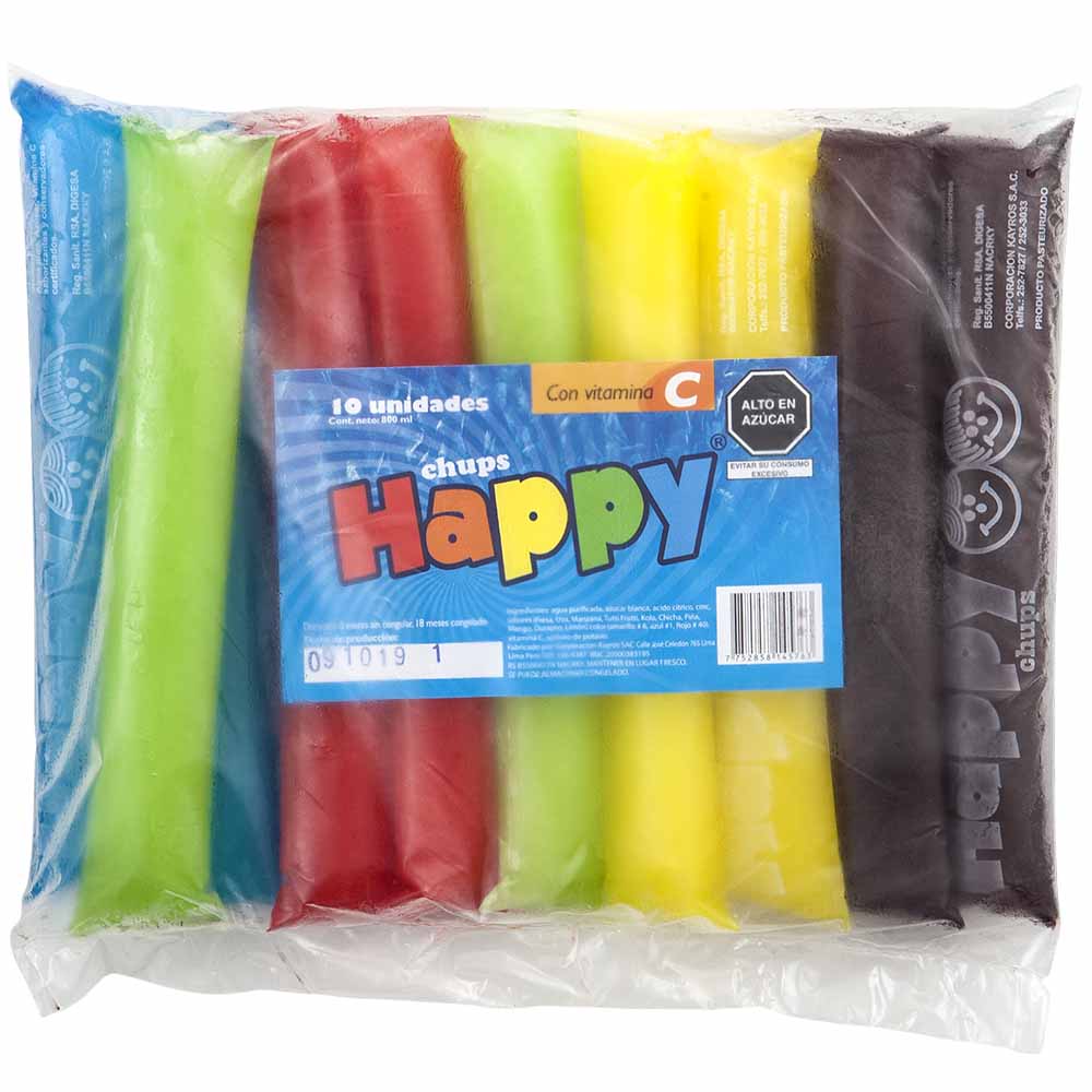 Chups HAPPY CHUPS Sabores Surtidos con Vitamina C Paquete 10un