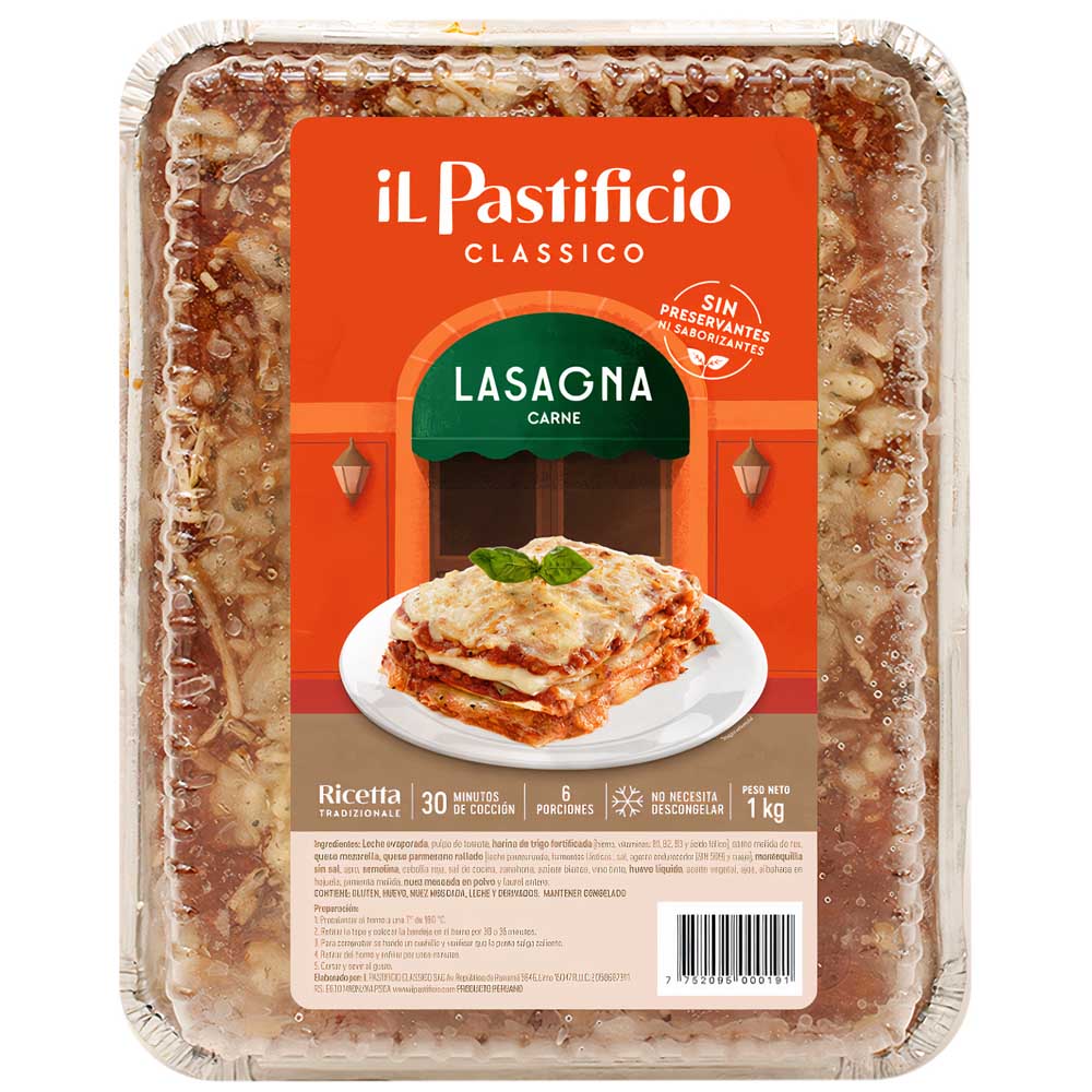 Lasagna IL PASTIFICIO Rellena de Carne Bandeja 1Kg
