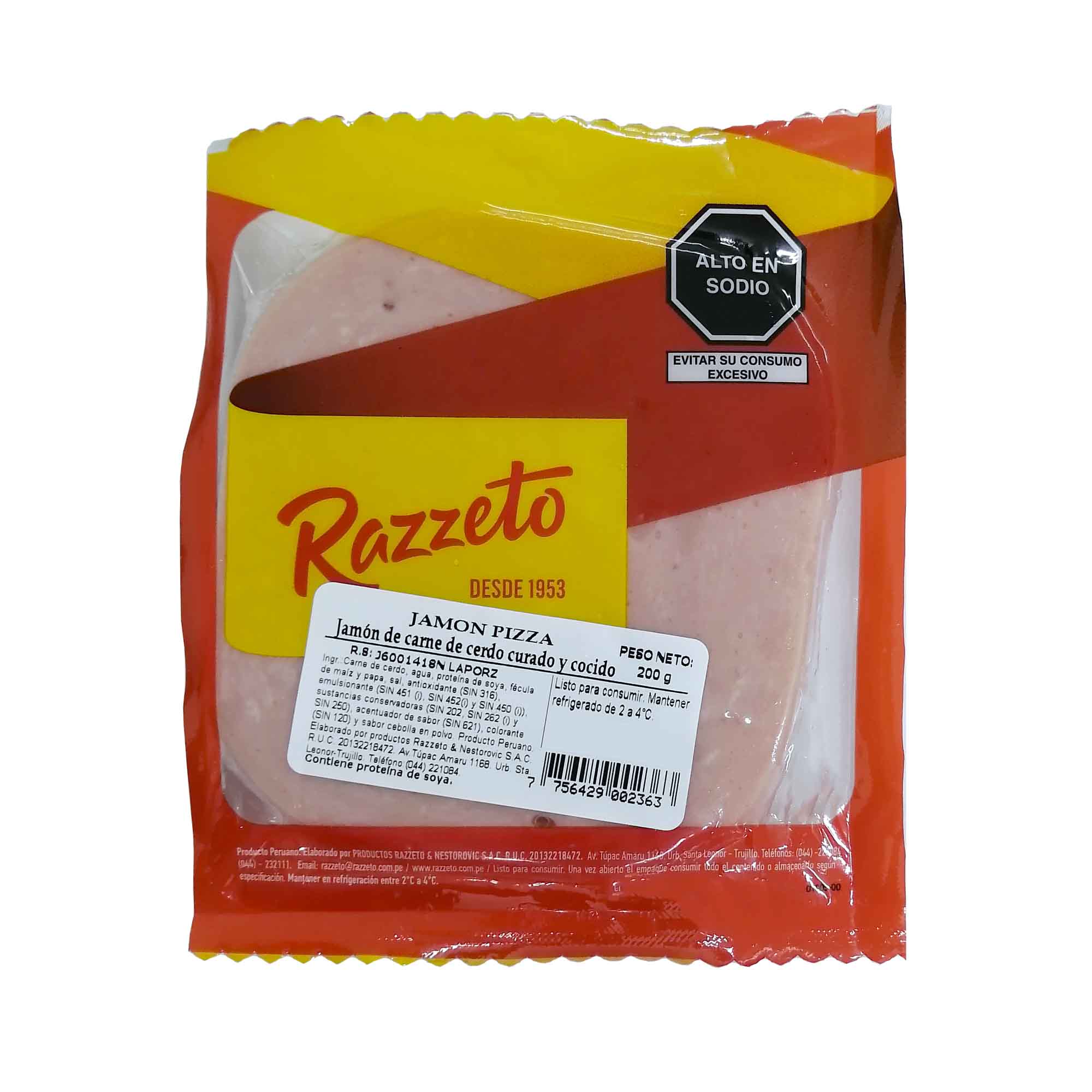 Jamón Pizza RAZZETO Paquete 200g