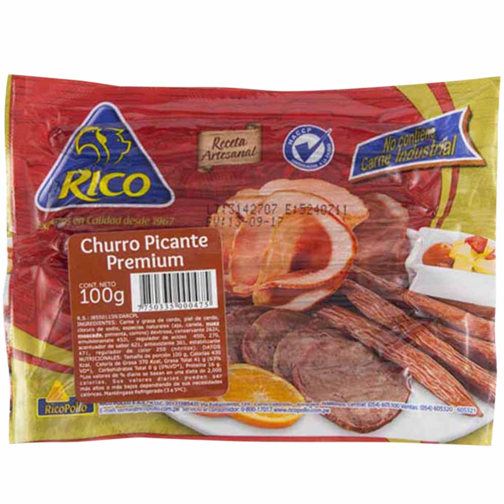Churro Picante Premium RICO POLLO Paquete 100g