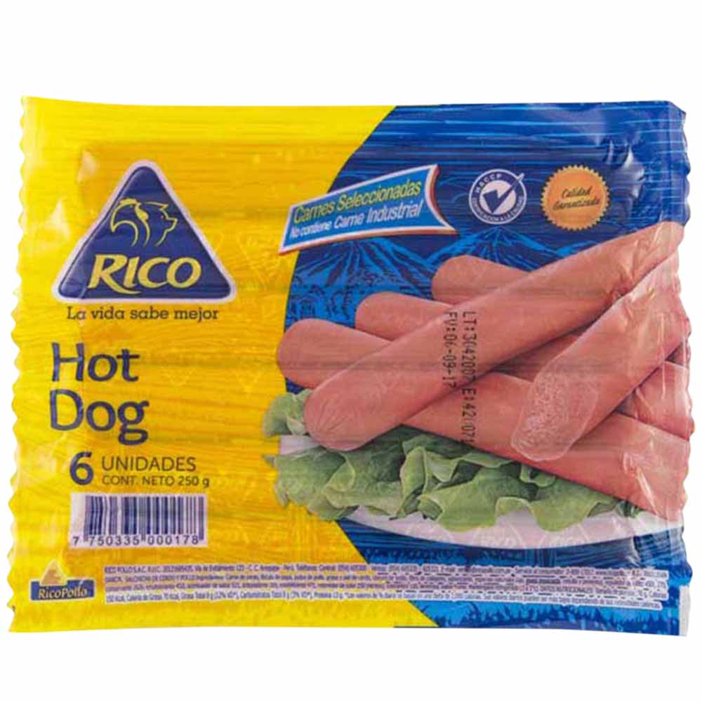 Hot Dog de Cerdo RICO POLLO Paquete 250g