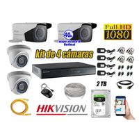 Kit 4 Cámaras de Seguridad Hikvision Full Hd 1080P mas Disco 2Tb Mayor Alcance Varifocal P2p