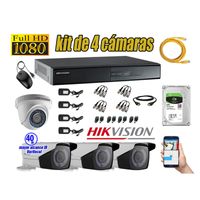 Kit 4 Cámaras de Seguridad Hikvision Full Hd 1080P mas Disco 2Tb Mayor Alcance Varifocal