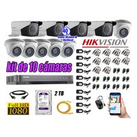 Kit 10 Cámaras de Seguridad Hikvision Full Hd 1080P mas Disco 2Tb P2p Mayor Alcance Varifocal Ip66