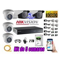 Kit 5 Cámaras de Seguridad Hikvision Full Hd 1080P mas Disco 2Tb Mayor Alcance Varifocal P2p