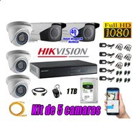 Kit 5 Cámaras de Seguridad Hikvision Full Hd 1080P mas Disco 1Tb Mayor Alcance Varifocal P2p
