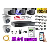 Kit 5 Cámaras de Seguridad Hikvision Full Hd 1080P mas Disco 2Tb Mayor Alcance Varifocal