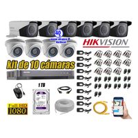 Kit 10 Cámaras de Seguridad Hikvision Full Hd 1080P Disco 1Tb Mayor Alcance Varifocal