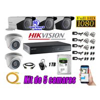 Kit 5 Cámaras de Seguridad Hikvision Full Hd 1080P mas Disco 1Tb Mayor Alcance Varifocal