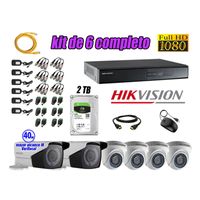 Kit 6 Cámaras de Seguridad Hikvision Full Hd 1080P mas Disco 2Tb P2p Mayor Alcance Varifocal Ip66