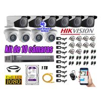 Kit 10 Cámaras de Seguridad Hikvision Full Hd 1080P Disco 1Tb Mayor Alcance Varifocal P2p