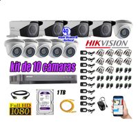 Kit 10 Cámaras de Seguridad Hikvision Full Hd 1080P mas Disco 1Tb Mayor Alcance Varifocal P2p