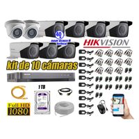 Kit 10 Cámaras de Seguridad Hikvision Full Hd 1080P mas Disco 1Tb Mayor Alcance Varifocal