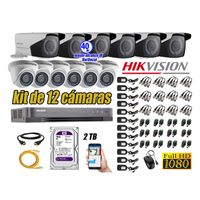 Kit 12 Cámaras de Seguridad Hikvision Full Hd 1080P mas Disco 2Tb P2p Mayor Alcance Varifocal Ip66
