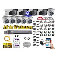 Kit 10 Cámaras de Seguridad Hikvision Full Hd 1080P mas Disco 2Tb Mayor Alcance Varifocal P2p