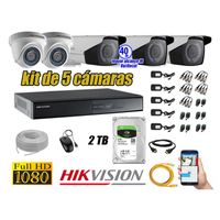 Kit 5 Cámaras de Seguridad Hikvision Full Hd 1080P mas Disco 2Tb Mayor Alcance Varifocal Ip66