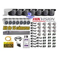 Kit 14 Cámaras de Seguridad Hikvision Full Hd 1080P mas Disco 2Tb P2p Mayor Alcance Varifocal Ip66