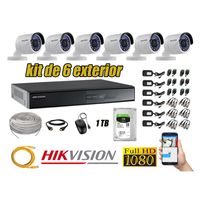 Kit 6 Cámaras de Seguridad Exterior Hikvision Full Hd 1080P mas Disco 1Tb