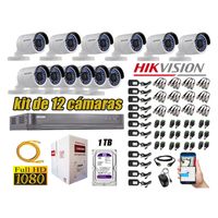 Kit 12 Cámaras de Seguridad Exterior Hikvision Full Hd 1080P mas Disco 1Tb