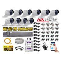 Kit 10 Cámaras de Seguridad Exterior Hikvision Full Hd 1080P mas Disco 2Tb