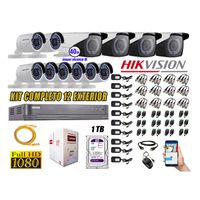Kit 12 Cámaras de Seguridad Exterior Varifocal Hikvision Full Hd 1080P mas Disco 1Tb Wd