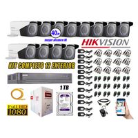 Kit 12 Cámaras de Seguridad Exterior Varifocal Hikvision Full Hd 1080P P2p Disco 1Tb Wd