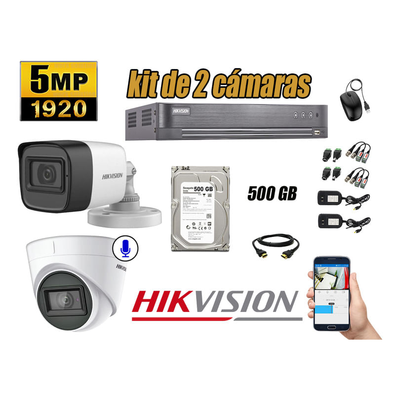 Kit 2 Cámaras de Seguridad Hikvision 5Mp 01 Cámara Audio Incorporado Hdmi
