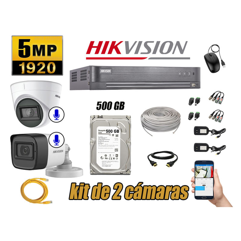 Kit 2 Cámaras de Seguridad Hikvision 5Mp Audio Incorporado Hdmi Completo