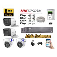 Kit 4 Cámaras de Seguridad Hikvision 5Mp Mas 2 Cámaras Audio Incorporado
