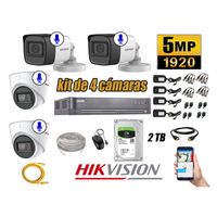 Kit 4 Cámaras de Seguridad Hikvision 5Mp Audio Incorporado Completo Hdmi