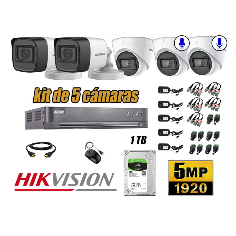 Kit 5 Cámaras de Seguridad Hikvision 5Mp 2 Cámaras Audio Incorporado