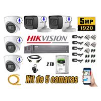 Kit 5 Cámaras de Seguridad Hikvision 5Mp Audio Incorporado Completo P2P