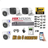 Kit 5 Cámaras de Seguridad Hikvision 5Mp 02 Cámaras Audio Incorporado