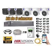 Kit 6 Cámaras de Seguridad Hikvision 5Mp P2p Audio Incorporado Completo