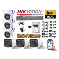Kit 6 Cámaras de Seguridad Hikvision 5Mp 3 Cámaras Audio Incorporado Hdmi