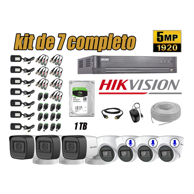 Kit 7 Cámaras de Seguridad Hikvision 5Mp 3 Cámaras Audio Incorporado