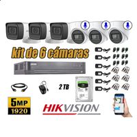 Kit 6 Cámaras de Seguridad Hikvision 5Mp 03 Cámaras Audio Incorporado