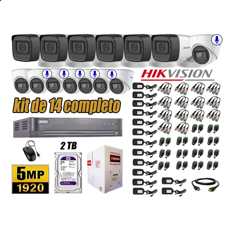Kit 14 Cámaras de Seguridad Hikvision 5Mp 06 Cámaras Audio Incorporado P2p