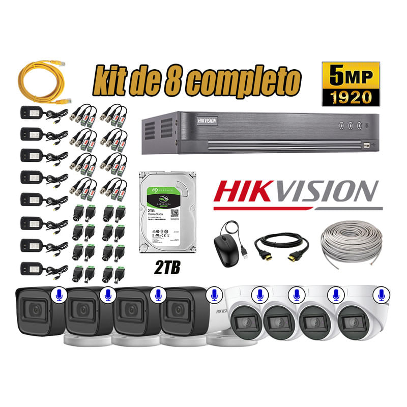 Kit 8 Cámaras de Seguridad Hikvision 5Mp Audio Incorporado Completo