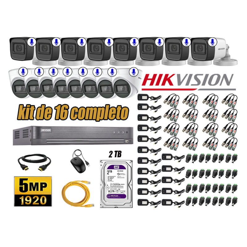 Kit 16 Cámaras de Seguridad Hikvision 5Mp Audio Incorporado Completo P2P