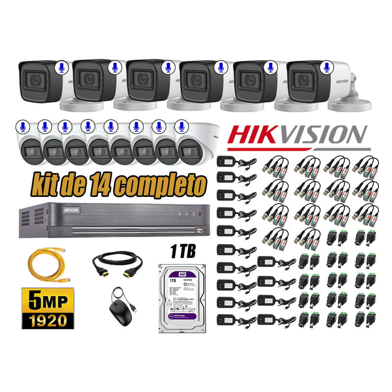 Kit 14 Cámaras de Seguridad Hikvision 5Mp Audio Incorporado Hdmi Completo