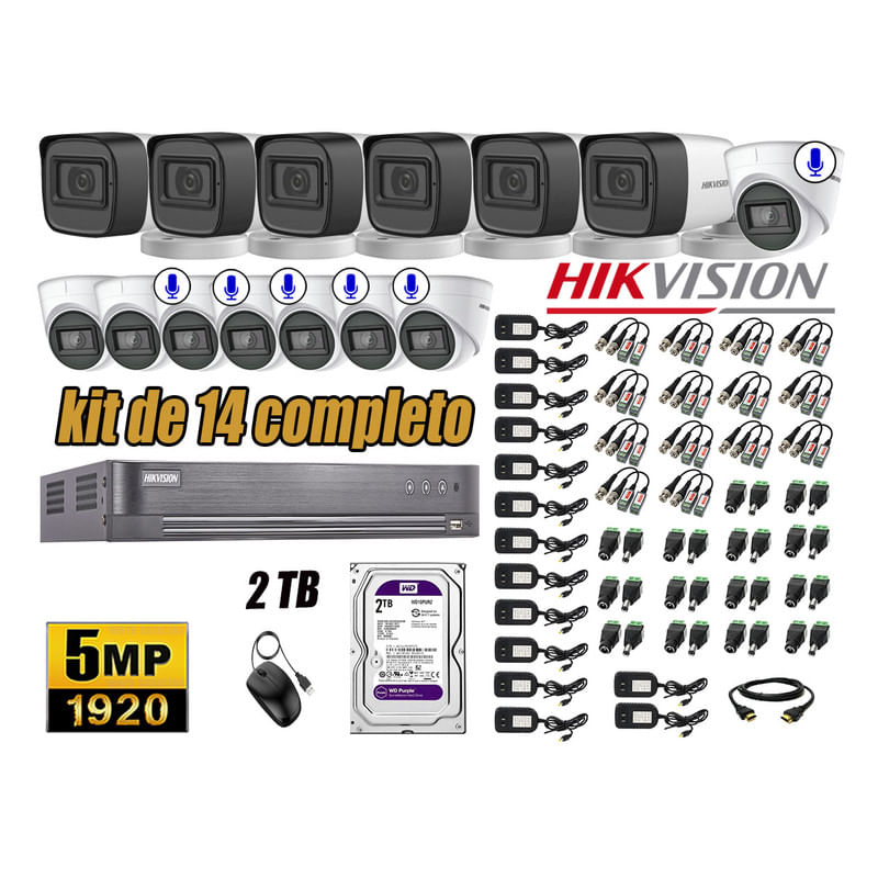 Kit 14 Cámaras de Seguridad Hikvision 5Mp 06 Cámaras Audio Incorporado
