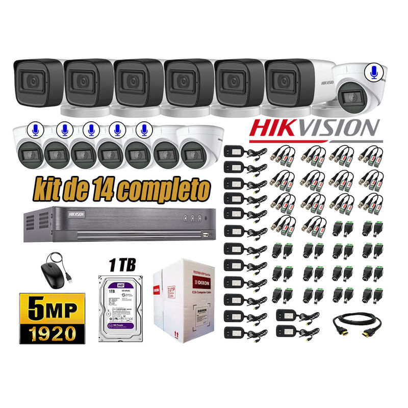 Kit 14 Cámaras de Seguridad Hikvision 5Mp 6 Cámaras Audio Incorporado P2p