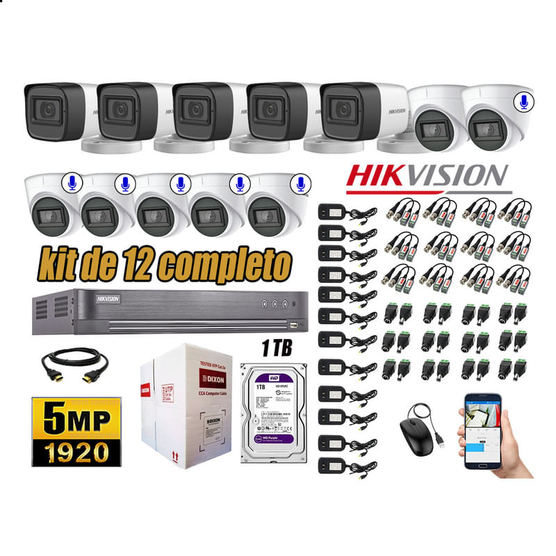 Kit 12 Cámaras de Seguridad Hikvision 5Mp 06 Cámaras Audio Incorporado P2p