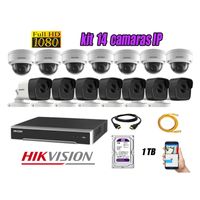 Kit 14 Cámaras de Seguridad Ip Poe Hikvision mas Disco 1Tb Wd Púrpura