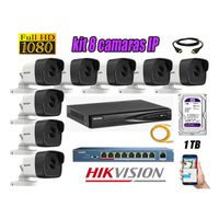Kit 8 Cámaras de Seguridad Ip Exterior Hikvision mas Disco 1Tb Wd Púrpura
