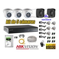 Kit 5 Cámaras de Seguridad It3F Hikvision Full Hd 1080P mas Disco 1Tb Mayor Alcance