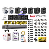 Kit 12 Cámaras de Seguridad It3F Hikvision Full Hd 1080P mas Disco 1Tb Mayor Alcance P2P